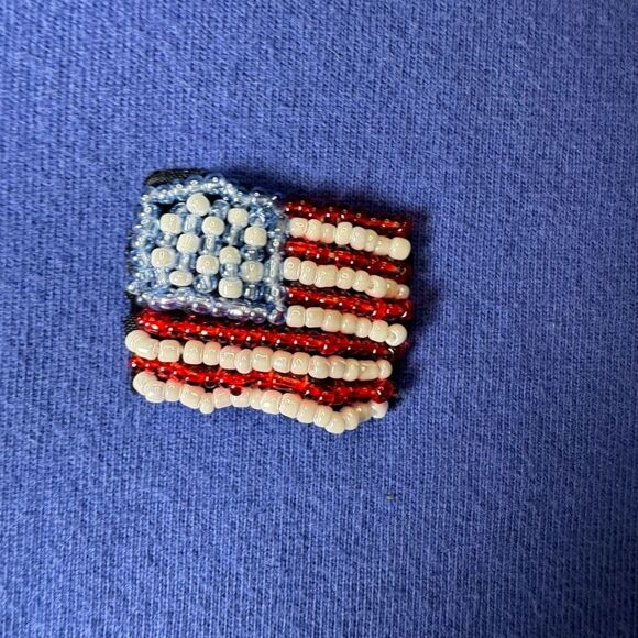 Quacker Factory Vinatage Beaded American Flag Heart V-neck T-Shirt Woman’s XL - Picture 3 of 10